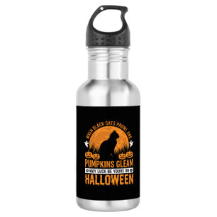 Halloween Zwarte Kat Pompoen Maan Ontwerp_1 Waterfles