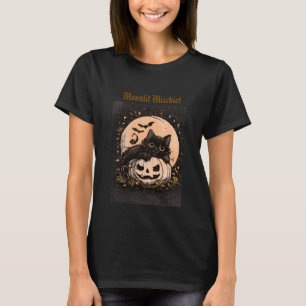 Halloween Zwarte Kat & Pompoen Maneschijn Grafisch T-shirt