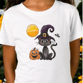 Halloween Zwarte Kat Pompoen Naam T-shirt