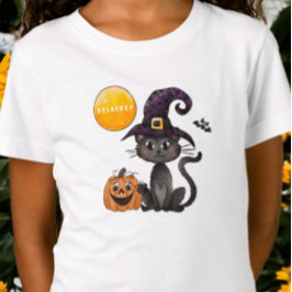 Halloween Zwarte Kat Pompoen Naam T-shirt