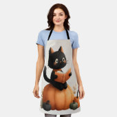 Halloween Zwarte Kat Pompoen Ontwerp Schort (Gedragen)