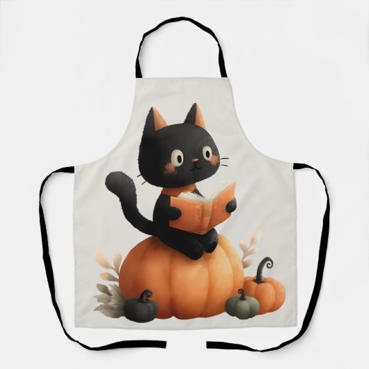Halloween Zwarte Kat Pompoen Ontwerp Schort (Voorkant)