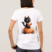 Halloween Zwarte Kat Pompoen Ontwerp T-shirt (Achterkant)