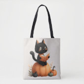 Halloween Zwarte Kat Pompoen Ontwerp Tote Bag (Voorkant)