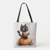 Halloween Zwarte Kat Pompoen Ontwerp Tote Bag (Achterkant)