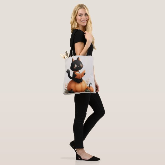 Halloween Zwarte Kat Pompoen Ontwerp Tote Bag (Op model)