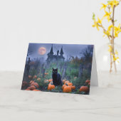 Halloween zwarte kat pompoen patch kaart (Gele Bloem)
