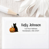 Halloween Zwarte Kat Pompoen Retouradres Label (Insitu)