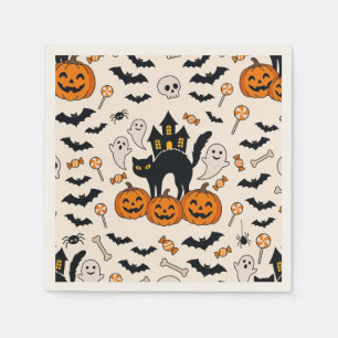Halloween Zwarte Kat & Pompoen Spokenhuis Servet