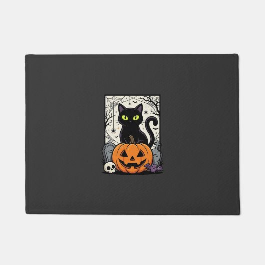 Halloween Zwarte Kat Pompoen Vectorontwerp Deurmat (Voorkant)