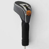 Halloween Zwarte Kat Pompoen Vectorontwerp Golfheadcover (Schuin)