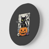 Halloween Zwarte Kat Pompoen Vectorontwerp Grote Klok (Hoek)