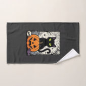 Halloween Zwarte Kat Pompoen Vectorontwerp Handdoek (Handdoek)