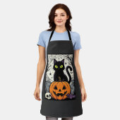 Halloween Zwarte Kat Pompoen Vectorontwerp Schort (Gedragen)