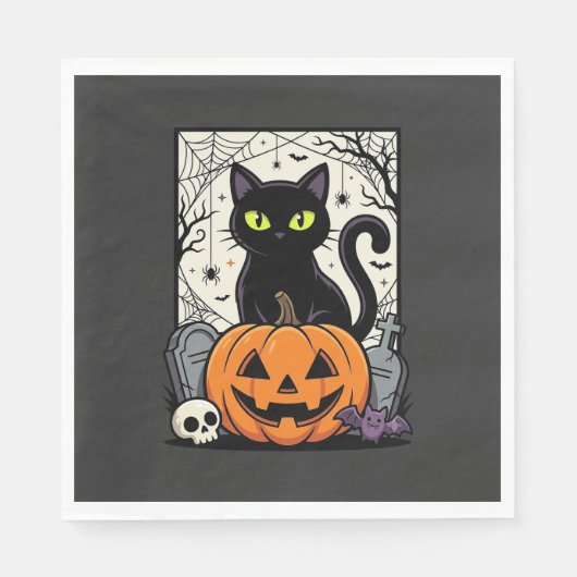 Halloween Zwarte Kat Pompoen Vectorontwerp Servet (Voorkant)