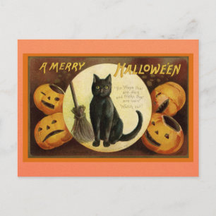  Halloween Zwarte Kat Pompoen Victoriaans gedicht Briefkaart