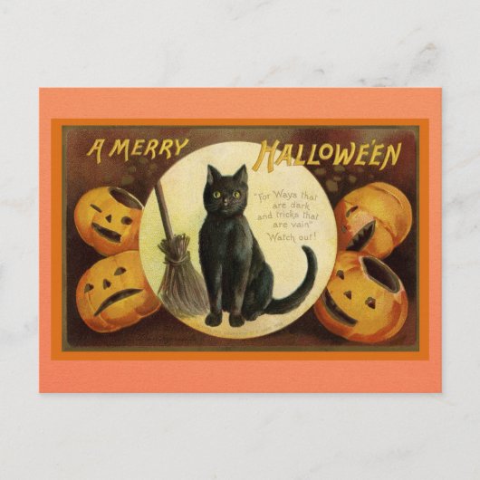  Halloween Zwarte Kat Pompoen Victoriaans gedicht Briefkaart (Voorkant)