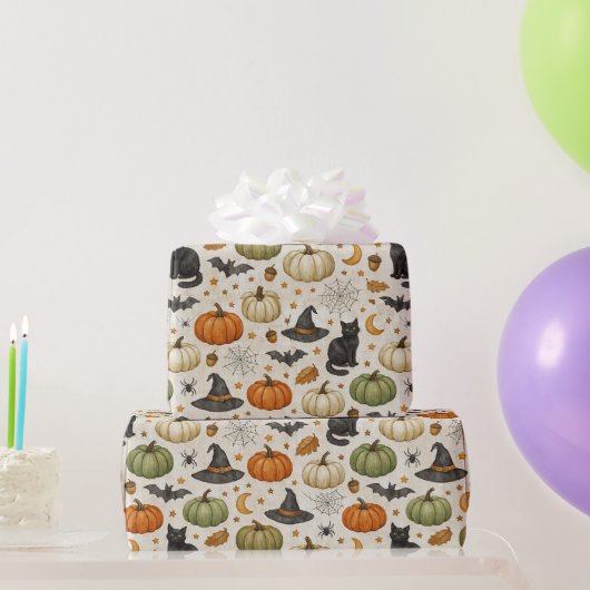 Halloween Zwarte Kat Pompoenen Cadeaupapier (Feestgeschenken)