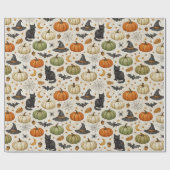 Halloween Zwarte Kat Pompoenen Cadeaupapier (Vlak)