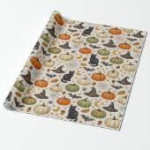 Halloween Zwarte Kat Pompoenen Cadeaupapier (Uitgerold)