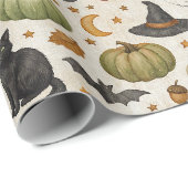 Halloween Zwarte Kat Pompoenen Cadeaupapier (Rol Hoek)