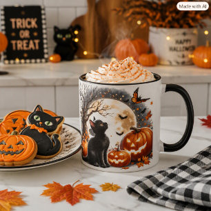 Halloween Zwarte Kat & Pompoenen Herfst Koffie Mok