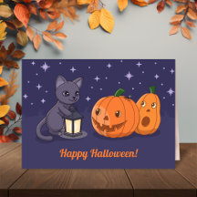 Halloween Zwarte Kat Pompoenen Lantaarn Paars