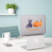 Halloween Zwarte Kat, Pompoenen, Toverlantaarn  Sticker (Laptop op bureau)