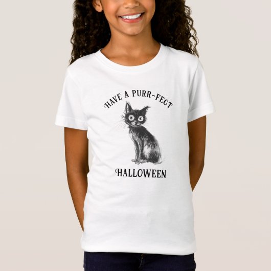 Halloween Zwarte Kat Purr-fect T-Shirt (Voorkant)