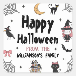 Halloween Zwarte Kat Raaf Kraai Aangepaste Familie Vierkante Sticker