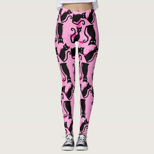 halloween zwarte kat roze leggings (Voorkant)