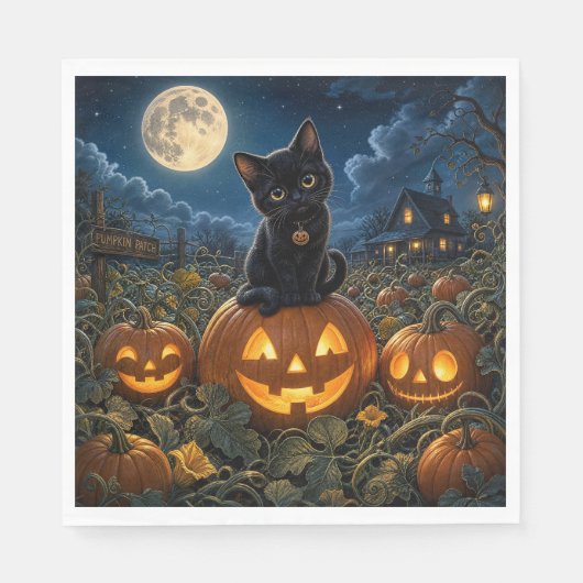 Halloween Zwarte Kat Servet (Voorkant)