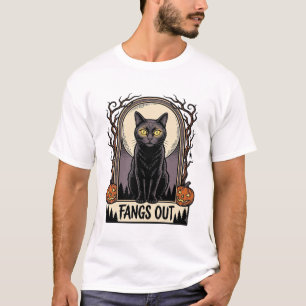 Halloween Zwarte Kat Shirt Vintage Hoektanden Desi