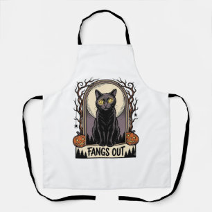 Halloween Zwarte Kat Shirt Vintage Hoektanden Desi Schort