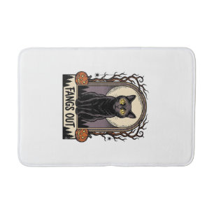 Halloween Zwarte Kat Shirt Vintage Hoektanden Ontw Badmat