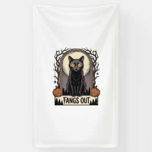 Halloween Zwarte Kat Shirt Vintage Hoektanden Ontw Spandoek