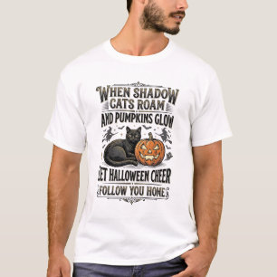 Halloween Zwarte Kat Shirt Vintage Pompoen Gravure