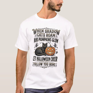 Halloween Zwarte Kat Shirt Vintage Pompoen Gravure