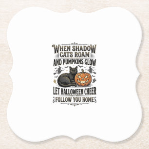 Halloween Zwarte Kat Shirt Vintage Pompoen Gravure Kartonnen Onderzetters