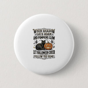 Halloween Zwarte Kat Shirt Vintage Pompoen Gravure Ronde Button 5,7 Cm