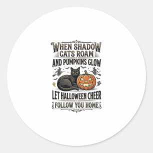 Halloween Zwarte Kat Shirt Vintage Pompoen Gravure Ronde Sticker