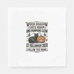 Halloween Zwarte Kat Shirt Vintage Pompoen Gravure Servet