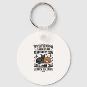 Halloween Zwarte Kat Shirt Vintage Pompoen Gravure Sleutelhanger
