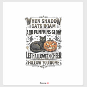 Halloween Zwarte Kat Shirt Vintage Pompoen Gravure Sticker