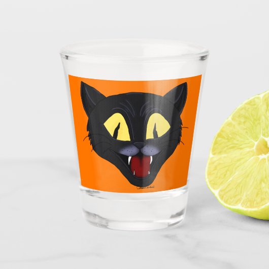 Halloween Zwarte Kat Shot Glas (Voorkant)