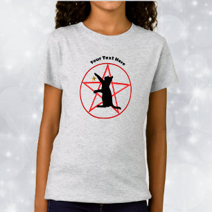 Halloween Zwarte Kat Silhouette Pentagram Gouden S T-shirt