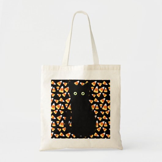 Halloween zwarte kat snoep maïs tote bag (Voorkant)