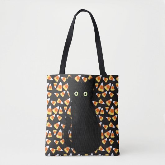Halloween zwarte kat snoep maïs tote bag (Voorkant)
