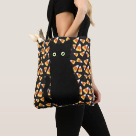 Halloween zwarte kat snoep maïs tote bag