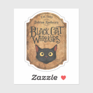 Halloween Zwarte Kat Snorharen Heksendrankfles Sticker